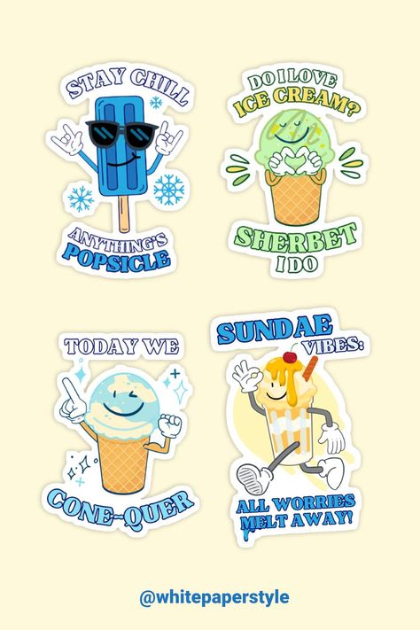 Summer Kawaii Food Pun Sticker Ice Puns, Summer Ice Cream Quotes, Ice Cream Puns, Summer Puns, Ice Cream Stickers Aesthetic, Food Jokes, Food Pun, Shave Ice, Food Puns