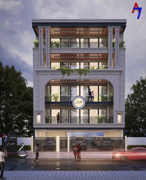 Stilt House Elevation, Classic Apartment Exterior Design, 5 Floor Building Elevation, Hotel Front Elevation Design, Builder Floor Elevation, Commercial Complex Elevation, Apartment Elevation, Builder Floor, House Structure Design