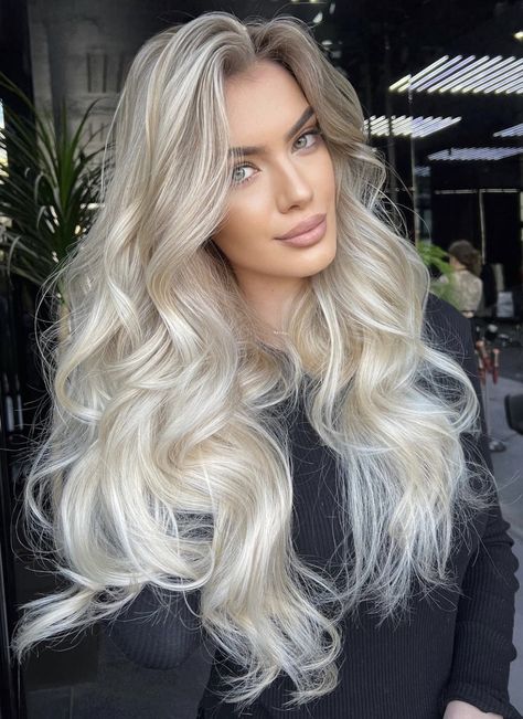 Blonde Hair Color Ideas For Summer Highlights Long Layered, Icy Ash Blonde Hair Balayage, Long Icy Blonde Hair, Ash Blonde Hair Balayage, Ice Blonde Hair, Platinum Blonde Hair Color, Icy Blonde Hair, Ash Blonde Hair, Blonde Hair Inspiration