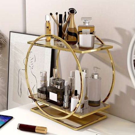 Temu | Explore the Latest Clothing, Beauty, Home, Jewelry & More Freestanding Bathroom Shelves, Bathroom Countertop Organizer, Perfume Organizer, Bathroom Counter Organization, Dresser Organizer, Vanity Organizer, Perfume Storage, Counter Organization, Gold Bathroom Accessories