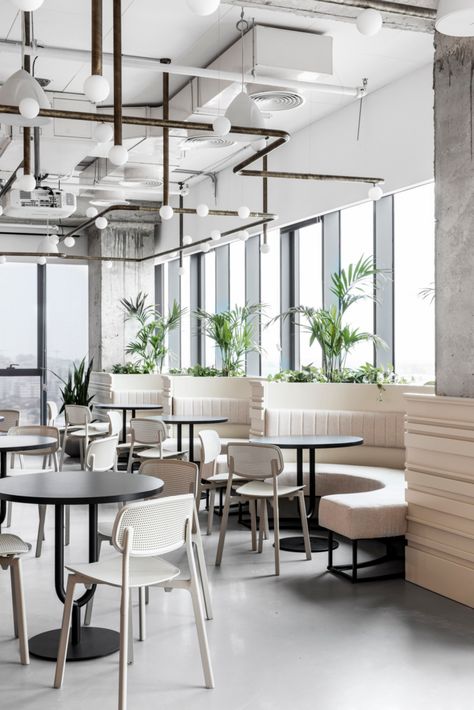 Coastal Industrial Decor, Floor Chandelier, Office Breakout, Work Lounge, Bulb Plants, Bar Space, Breakout Area, Open Space Office, Cafe Seating