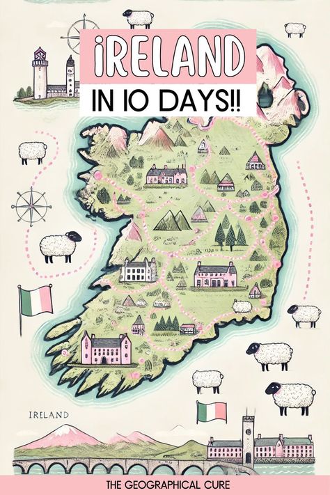 Pinterest pin graphic for 10 days in Ireland Itinerary Ireland Itinerary 2 Weeks, Best Small Towns In Ireland, Things To Do Galway Ireland, 7 Days In Ireland, Galway Ireland Things To Do In, Ireland By Train Itinerary, 10 Days In Ireland, Ireland Itinerary 10 Days, Ireland In August