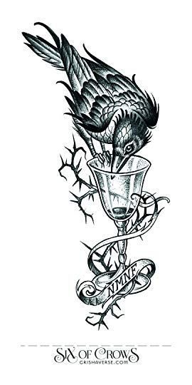 Cup and crow dregs tattoo Six of Crows Six Of Crows Tattoo, Dibujos Dark, Crows Drawing, Bookish Tattoos, Cup Tattoo, Crow Tattoo, Kaz Brekker, Crooked Kingdom, An Arrow