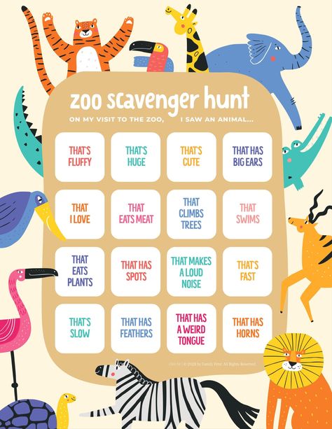 Zoo Scavenger Hunt - iMOM Zoo Scavenger Hunt Printable, Zoo Scavenger Hunt, Scavenger Hunt Ideas For Kids, Games Activities For Kids, Camping Scavenger Hunts, Scavenger Hunt Ideas, Praying For Your Family, Scavenger Hunt Printable, Feelings Wheel