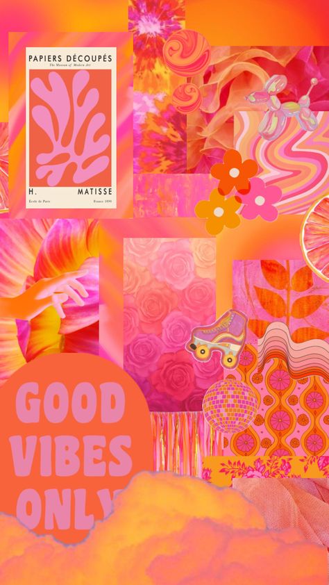 Pink Orange Asthetics, Pink And Orange Retro Aesthetic, Pink Orange Yellow Color Palette, Pink And Orange Design, Maximalist Mood Board, Bright Retro Aesthetic, Orange And Pink Disco, Hot Pink And Orange Aesthetic, Hot Pink And Orange Wallpaper