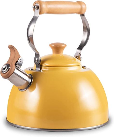 Amazon.com: ROCKURWOK Tea Kettle Stovetop Whistling Teapot, Stainless Steel, 2.64-Quart Yellow: Home & Kitchen Stove Kettle, Stove Top Tea Kettle, How To Whistle Loud, Stovetop Kettle, Yellow Teapot, Yellow Tea, Whistling Tea Kettle, Food Signs, Copper Handles