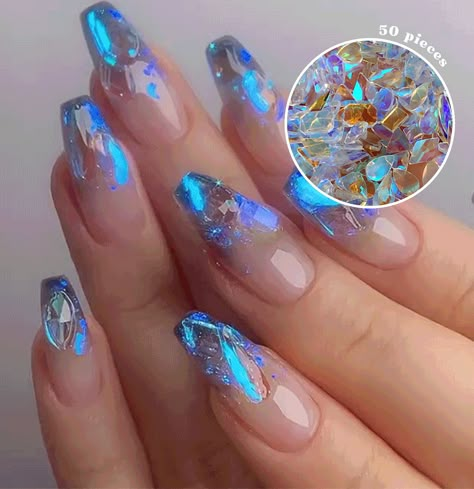 Nail Base Color, Nail Base, Opal Nails, Aurora Nails, Colorful Nails, Polar Light, Blue Nail Designs, Glass Nails, Cat Kuku