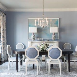 Blue Dining Room Walls, Rounded Table, Blue Dining Room, Blue Dining Room Chairs, Dining Room Blue, Dining Room Remodel, Grey Dining Room, Grey Dining, Dining Room Inspiration