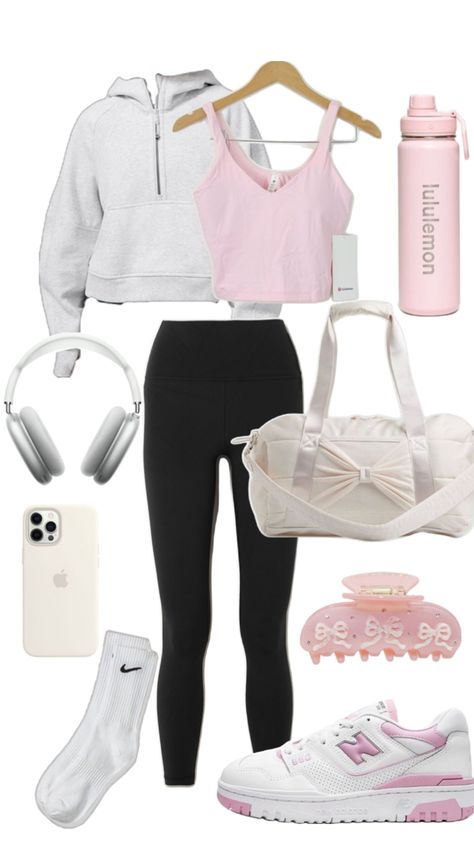 workout inspo outfit Ballet Core Workout Outfits, Coquette Gym Outfit, Pink Workout Outfit Aesthetic, Coquette Workout Outfit, Coquette Workout, Coquette Workout Clothes, Pink Pilates Princess Workout Outfit, Workout Inspo, Gym Aesthetic