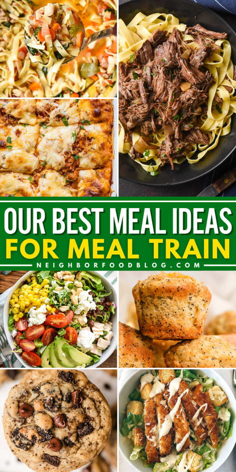 If you’ve signed up for a meal train but aren’t sure what to make, you’ve come to the right place. This post is chock full of our best meal train ideas, including easy dinner recipes, comfort food, soups, healthy recipes, and options for families with dietary restrictions. Meal Train Ideas Dinners, Drop Off Meals, Comfort Food Dinner Ideas, Meal Train Ideas, Easy Dinner To Make, Care Meals, Soups Healthy, Dinner Train, Meal Train