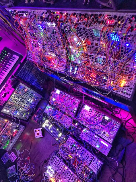 Modular Synth Culture Exhibition, Dj System, Music Studio Room, Cyberpunk Aesthetic, Home Studio Music, Control Panels, Gaming Room Setup, Studio Room, Studio Setup