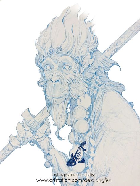 Monkey King Sketch, King Sketch, Monkey Drawing, Wu Kong, Armband Tattoos, Monkey Art, Sun Wukong, Monkey King, Robot Concept Art