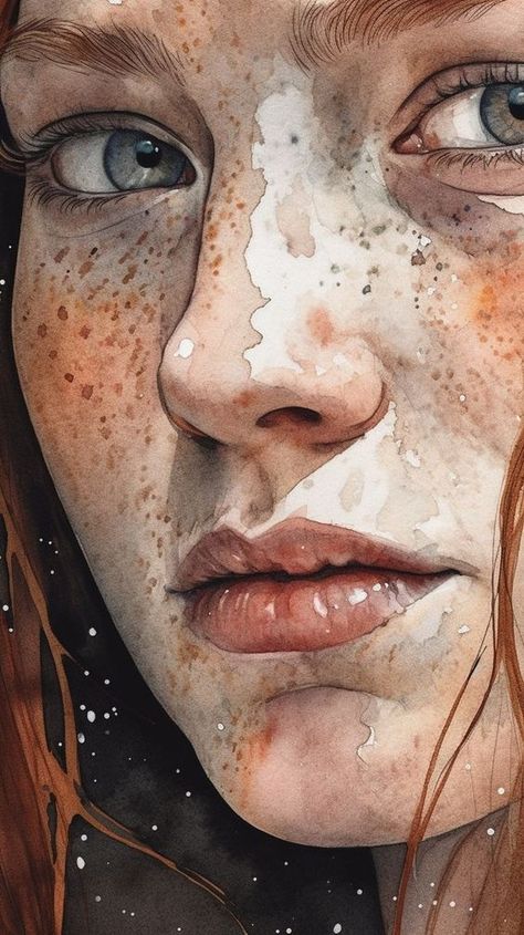 Drawing Ideas Easy Creative, Simple Drawing Ideas Easy, Woman With Freckles, Watercolor Portrait Tutorial, Simple Drawing Ideas, Tattoo Guide, Human Painting, Acrylic Portrait Painting, Watercolor Art Face