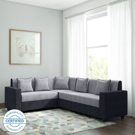 Sofa Colour Combinations, Living Room Color Combination, L Shape Sofa Set, Room Color Combination, Grey Corner Sofa, Shree Shyam, Corner Sofa Design, Corner Sofa Set, Interior Colour