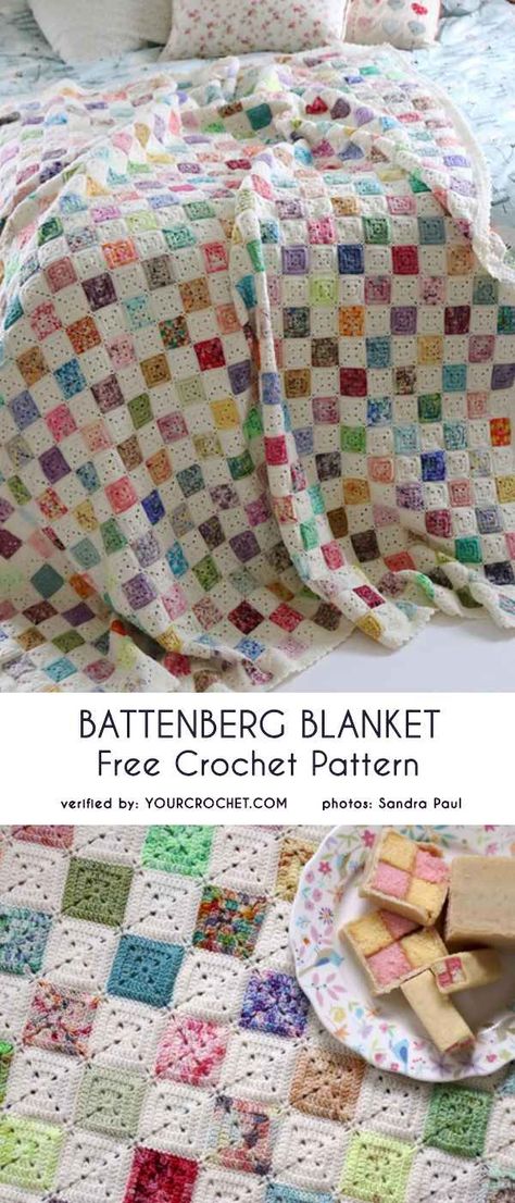 Battenberg Blanket Free Crochet Pattern | Your Crochet Granny Square Häkelanleitung, Crochet For Beginners Blanket, Crochet Quilt, Manta Crochet, Haken Baby, Afghan Patterns, Granny Square Blanket, Crochet Afghans, Square Blanket