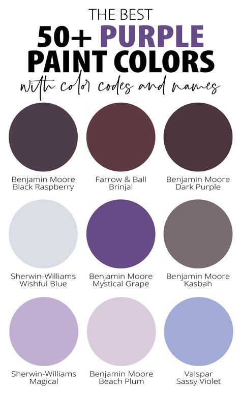 50+ Absolute Best Purple Paint Colors to Buy in 2024 (Purple Painting – CreativeBooster Best Purple Paint Colors, Benjamin Moore Shadow, Benjamin Moore Abalone, Lavender Paint Colors, Benjamin Moore Purple, Purple Paint Color, Purple Paint Colors, Lavender Paint, Smoked Oysters