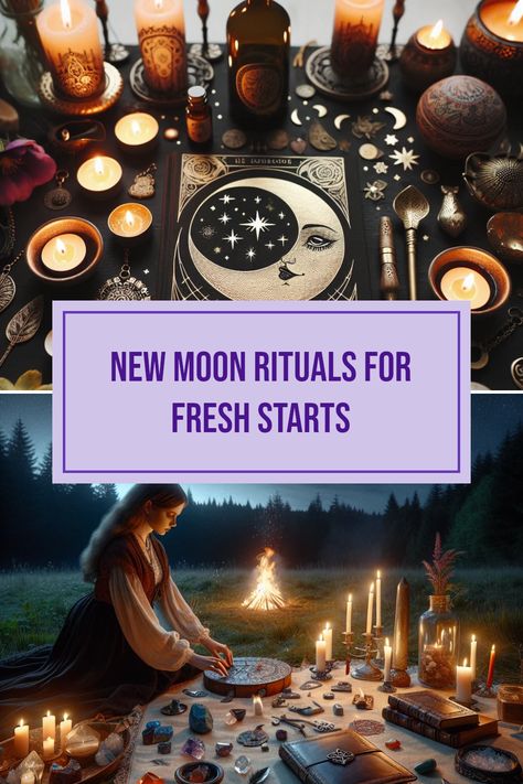 Are you ready to invite new beginnings into your life? This guide to new moon rituals introduces you to powerful runic witchcraft techniques to set your intentions under the shimmering moonlight. Embrace this time of renewal to transform your dreams into reality. Perform these enchanting rituals as you harness the energy of the new moon for personal growth, creativity, and positive change. Tap into this celestial magic and navigate your path to new beginnings! Beginning Of The Month Ritual, Celestial Clock, Banishing Ritual, Pagan Practices, New Moon Ritual, New Moon Phase, Moon Rituals, To New Beginnings, Celestial Magic