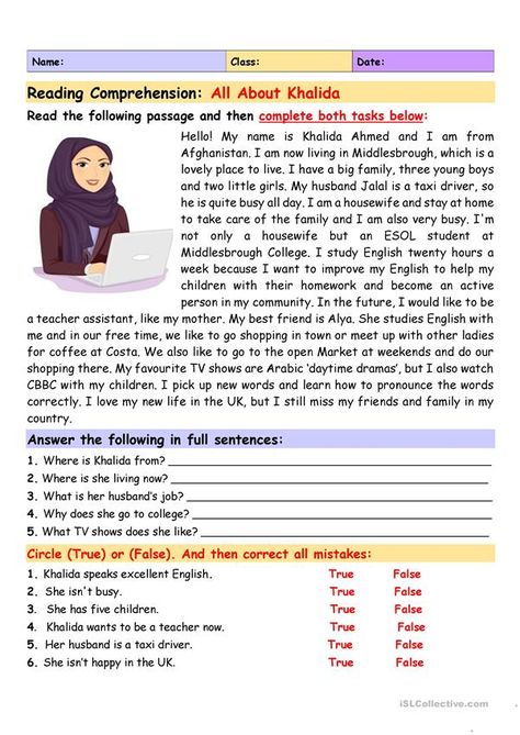 Reading Comprehension: Introducing Myself - English ESL Worksheets for distance learning and physical classrooms Esl Reading Comprehension, Introducing Myself, Reading Comprehension Texts, Reading Comprehension For Kids, Teaching Reading Comprehension, Esl Reading, English Stories For Kids, Reading Comprehension Lessons, Esl Lessons