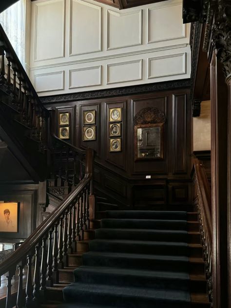 Dark Academia Aesthetic House, Academia Room Aesthetic, Gothic Academia Aesthetic, British Mansion, Dark Academia House, Old Mansions Interior, Academia House, Old Stairs, Dark Academia Interior