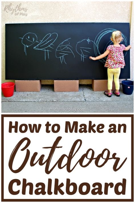 DIY Outdoor Chalkboard - Transform your backyard or patio with a DIY Chalkboard! Learn how to make and install large exterior chalkboards with this easy-to-follow outside chalkboard tutorial! | #OutdoorChalkboard #DIYOutdoorChalkboard #BackyardFun #ChalkboardTutorial Outside Chalkboard, Backyard Play Spaces, Backyard Crafts, Outdoor Chalkboard, Kids Chalkboard, Bored Kids, Door Entrance, Diy Chalkboard, Farmhouse Front