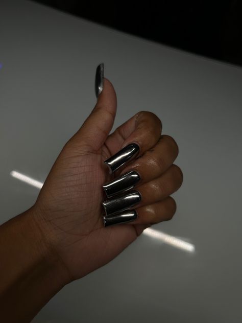 Acrylics Black Women, Black And Red Toenails, Black Croc Nails Acrylic, Black Medium Nails, Toe Nail Colours, Chrome Black Nails, Darker Nails, Black And Chrome Nails, Drippy Nails