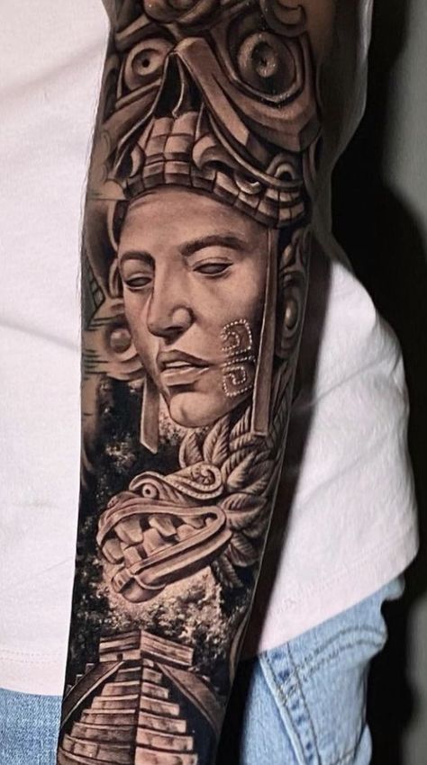 Tecun Uman Tattoo, Apocalypto Tattoo, Aztec Gods Tattoo, Mayan Tattoo Designs, Maya Tattoo, Tattoos With Deep Meaning, Mayan Warrior, Aztec Warrior Tattoo, Aztec Sleeve