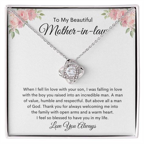 For my beautiful mother-in-law, https://youmakeitspecial.com/products/to-mother-in-law-when-i-fell-loveknot-necklace-white Mother In Law Letter, Letter To Mother In Law, Gifts For Mother In Law, Spring Break Gift, To My Mother In Law, Survivor Gift, Letter To Yourself, Uncle Gifts, Love Knot Necklace