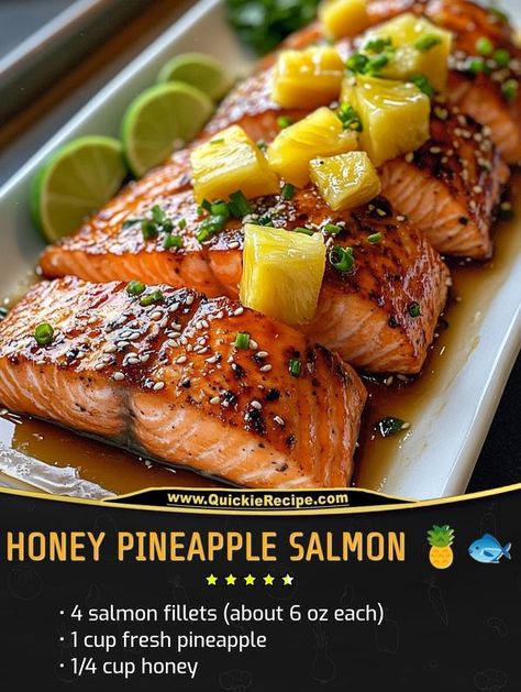 Salmon With Pineapple, Pineapple Salmon, Quick Easy Recipes, Pineapple Recipes, Fresh Pineapple, Canned Pineapple, Daily Recipes, Sea Food, Salmon Fillets