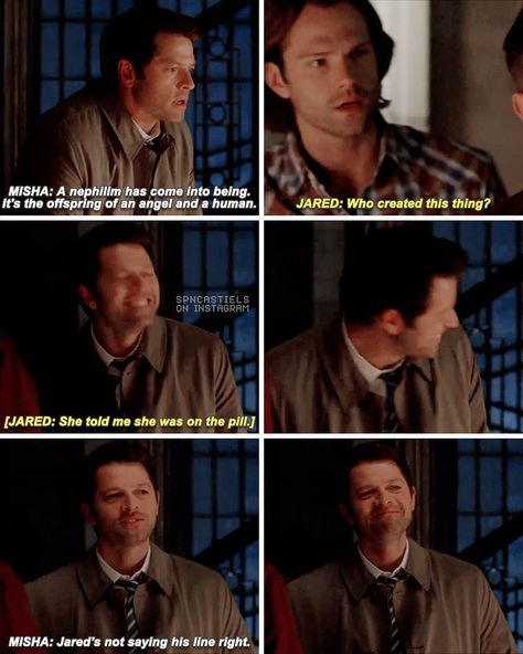 Tattletale! Misha And Jared, Jared And Misha, Supernatural Lucifer, Funny Supernatural, Supernatural Bloopers, Supernatural Tattoo, Supernatural Imagines, Supernatural Wallpaper, Supernatural Quotes