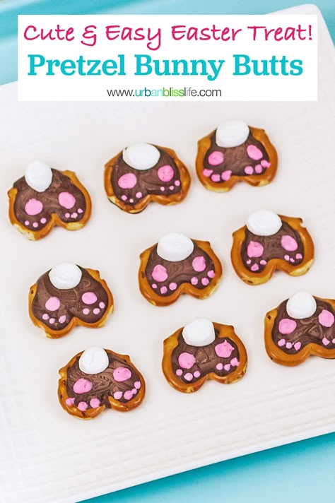 Beaver Cupcakes, Bunny Pretzels, Easter Pretzels, Easter Pretzel, Easter Cupcakes Easy, Bunny Butts, Easter Food Ideas, Easy Easter Treats, Pretzel Treats