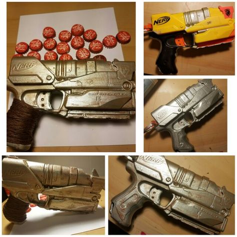 Fallout 10mm made from Nerf gun Fallout Cosplay Diy, Fallout 10mm, Fallout Crafts, Fallout 4 Costume, Fallout Diy, Fallout Raider, Fallout Costume, Fallout Cosplay, Geek Diy