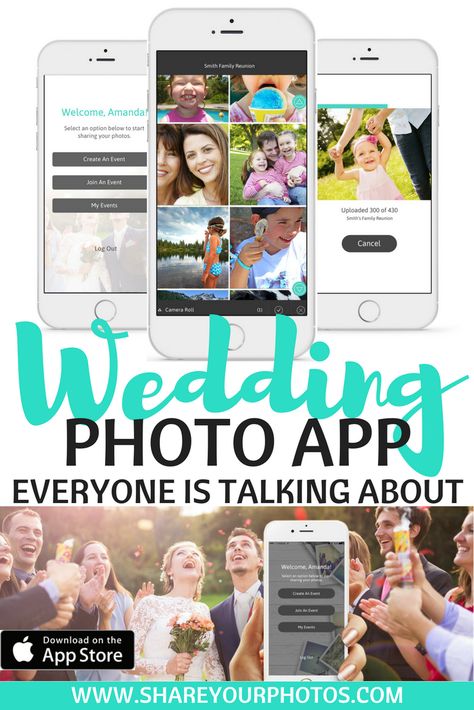 Have your guests upload all of their pictures from the wedding to a group photo album! Chose your favorites, download them to your phone & share away!   Free Photo App | Wedding App | Photo Album App | iPhone photography | iPhone app | Free iPhone App Wedding Photo Sharing App, Wedding Photo App, Photo Album App, Best Wedding Websites, Wedding Photo Sharing, Wedding App, Wedding Extras, Photography Iphone, Photo Sharing App