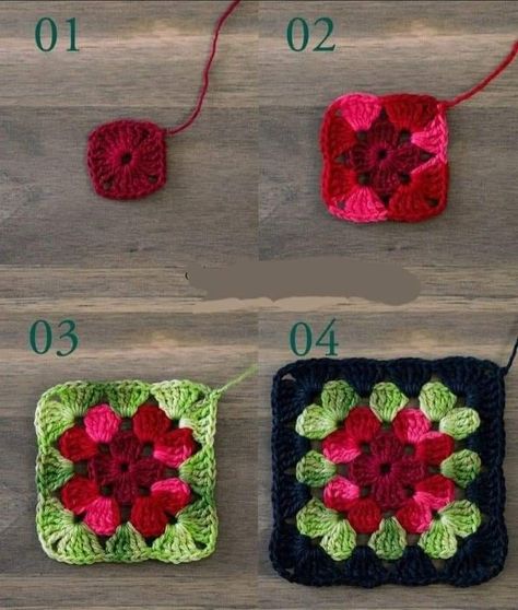 Crochet Granny Square Color Combos, Poppy Granny Square, Granny Square Colors, Granny Square Color Combinations, Crochet Color Combinations, Granny Square Crochet Patterns Free, Crochet Stitches Guide, Crochet Bedspread Pattern, Crochet Cushion Cover