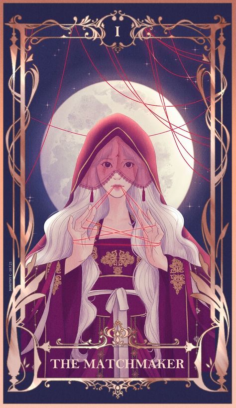 Yue Xia Lao Ren the god of love and marriage reimagined as a goddess, red string of destiny Thread Of Fate Art, Red Strings Of Fate, Red Thread Of Fate, Thread Of Fate, Red String Of Fate, God Of Love, Art Final, Roman Mythology, Red String