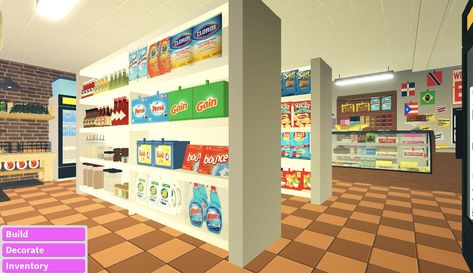 Bloxburg Supermarket, Bloxburg Business, Bloxburg Town Layout Small Plot, Interior Bloxburg, Small Restaurant Ideas, Bloxburg Rooms, Bloxburg City, Bloxburg Building, Bloxburg Town