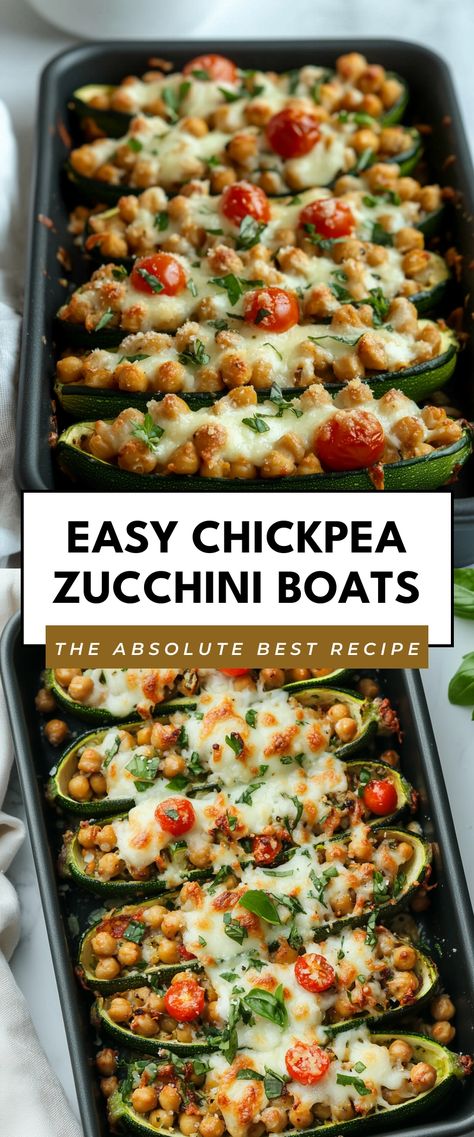 Image for Easy Chickpea Zucchini Boats Chickpea Zucchini Recipes, Zucchini Lunch Ideas, Zuchinis Recipe Dinner, Zucchini Boats Healthy, Vegan Zucchini, Zucchini Boats, Chickpea Recipes, Vegetarian Dinners, Light Dinner