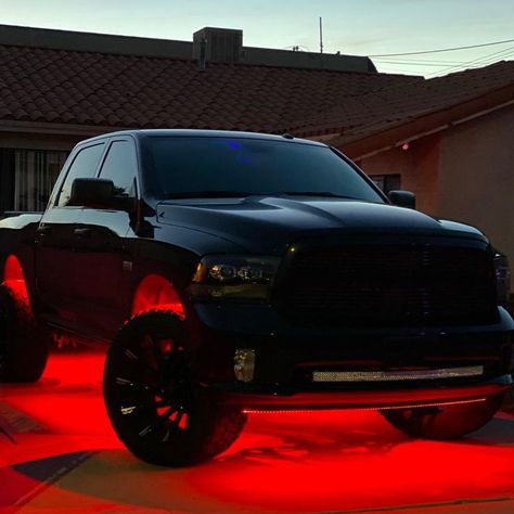 Cars With Led Lights Outside, Truck Interior Led Lights, Led Truck Lights, Truck With Led Lights, Truck Icon, Lifted Trucks With Led Lights, Black Truck, Red Led Lights, Dodge Trucks Ram