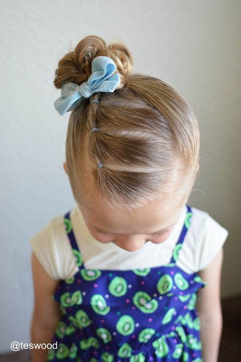 Three connected ponies into a side topknot Easy Toddler, Ponies, Her Hair, Hairstyles, Hair, Blue