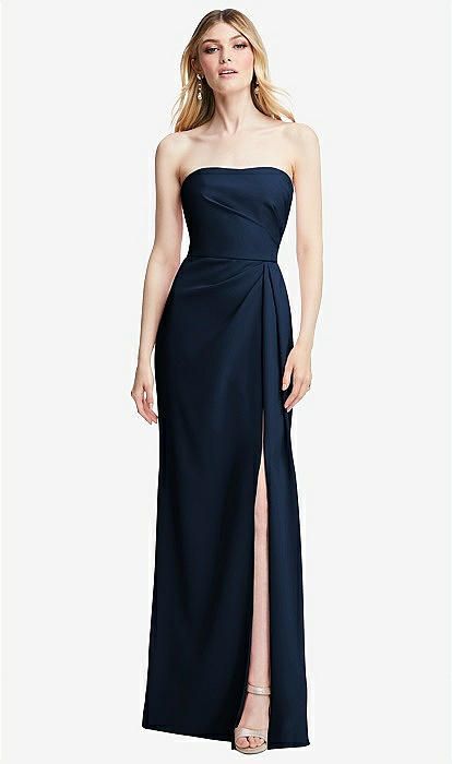 Navy Blue Silk Dress Long, Dark Blue Bridesmaids Dresses, Trending Bridesmaid Dresses, Bridesmaid Dresses Navy Blue, Pleated Maxi Skirt Outfit, Midnight Blue Gown, Bride Things, Navy Evening Gown, Navy Bridesmaid Dress