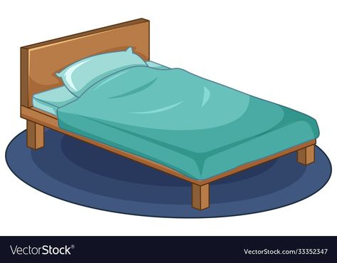 Bed Animation, Wooden Single Bed, Bed Clipart, Cartoon Items, Bed Vector, All About Me Book, Learn Swedish, Pillow Drawing, Blanket And Pillow