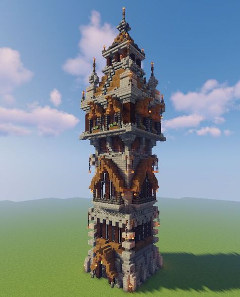 Minecraft Medieval Tower, Minecraft Medieval Castle, Minecraft Castle Designs, Minecraft Shops, Minecraft Building Guide, Minecraft Steampunk, Minecraft Statues, Minecraft Structures, Medieval Tower