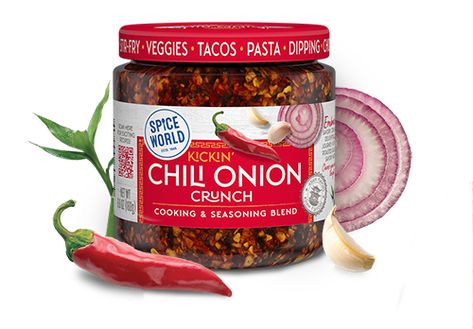 Chili Onion Crunch Recipes, Vegetables Pasta Salad, Roasted Vegetables Pasta, Chili Onion Crunch, Pasta Taco, Vegetables Pizza, Salsa Dips, Vegetables Pasta, Spice World