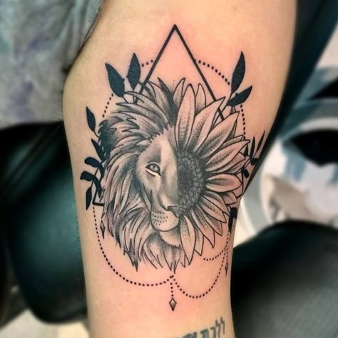 Tattoo uploaded by Tracy Marie • Lion Sunflower Greyscale Tattoo • 901858 • Tattoodo Sunflower Lion Tattoo Leo, Sunflower Lion Tattoo For Women, Half Lion Half Sunflower Tattoo, Elephant With Sunflower Tattoo, Sunflower Lion Tattoo, Lion And Sunflower Tattoo, Elephant Sunflower Tattoo, Sunflower Tattoo Stencil, Greyscale Tattoo