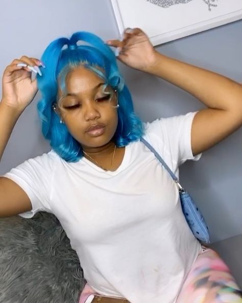 Half Up Half Down Frontal Bob, Color Half Up Half Down Weave, Blue Frontal Bob, Cute Short Weave Hairstyles, Bob Lace Front Wigs Styles, Half Up Half Down Hair Bob, Bob Half Up Half Down, Short Half Up Half Down, Bob Half Up Half Down Black Women