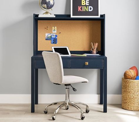 Charlie Writing Desk & Hutch | Pottery Barn Kids Pottery Barn Kids Desk, Desk And Hutch, Kids Room Design Boys, Upholstered Desk Chair, Shared Kids Room, Kids Desk, Study Furniture, Drawer Space, Desk Hutch