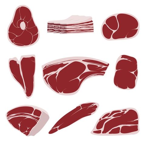 Meat Illustration Design, Meat Illustrations, Meat Pictures, Homemade Bratwurst Recipes, Meat Illustration, Meat Logo, Raw Steak, Raw Pork, Braised Chicken Thighs