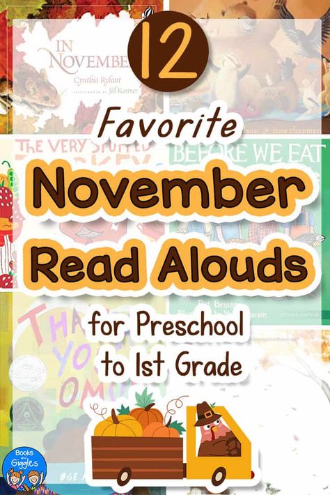 These November read alouds for preschool, kindergarten, and first grade include favorite picture books about gratitude, harvest, thanksgiving, and more. Find some new favorite November books for your kids. Thanksgiving Read Alouds First Grade, November Books Preschool, Read Aloud Books For First Grade, Thanksgiving Read Alouds Kindergarten, November Books For Kindergarten, Thanksgiving Read Alouds And Activities, Thanksgiving Books For Kindergarten, November Books For Kids, November Read Alouds Kindergarten