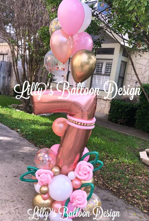 #thisisseven #birthdayparty #pink #rosegold #rose #beautiful #birthdayvibes #balloonscultpure #birthdayballoons #sanantonio #giftideas #birthdaycake #sweet #surpriseparty #SA #wonderful #celebrations #balloonbouquet #texas #lillysballoondesign #balloondecorations #eventsinsanantonio #balloon #sanantoniotexas #powerful #sanantonioliving #myheart #mylove #art #sweet 6 Balloon Bouquet, 7 Birthday Balloon Bouquet, 8 Balloon Bouquet, Pink And Gold Balloon Bouquet, Number 9 Balloon Bouquet, Rose Gold Balloons, Surprise Party, Gold Balloons, Balloon Design