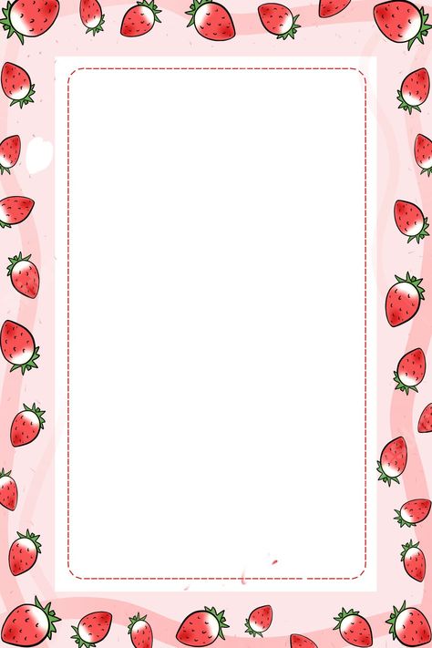 Food Templates Background, Strawberry Border Design, Strawberry Invitation Template, Pink Border Design, Strawberry Template, Video Border, Strawberry Border, Food Border, Pink Template