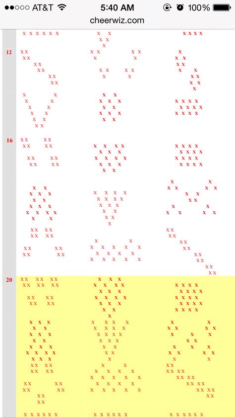 Formation for 16 girls Jump Formations Cheer, 15 Person Cheer Formation, Dance Formations For Large Groups, Cheerleading Formations, Cheer Coach Tips, Cheer Formations For 20, Competition Cheer Words, Cheer Formations, Cheerleading Moves